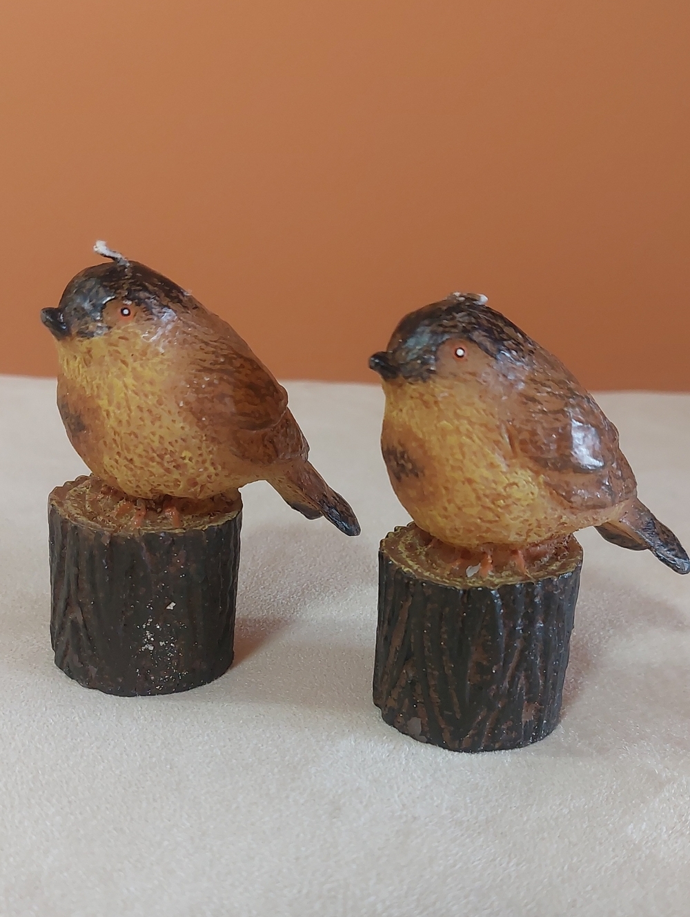 Decorative Brown Bird Figurine Candle on Wood Candle Base - Brown